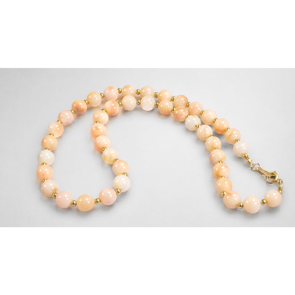 Vintage Amway Light Pink Marbled Lucite Beaded Necklace 17" Gold-Tone‎ rd02-44